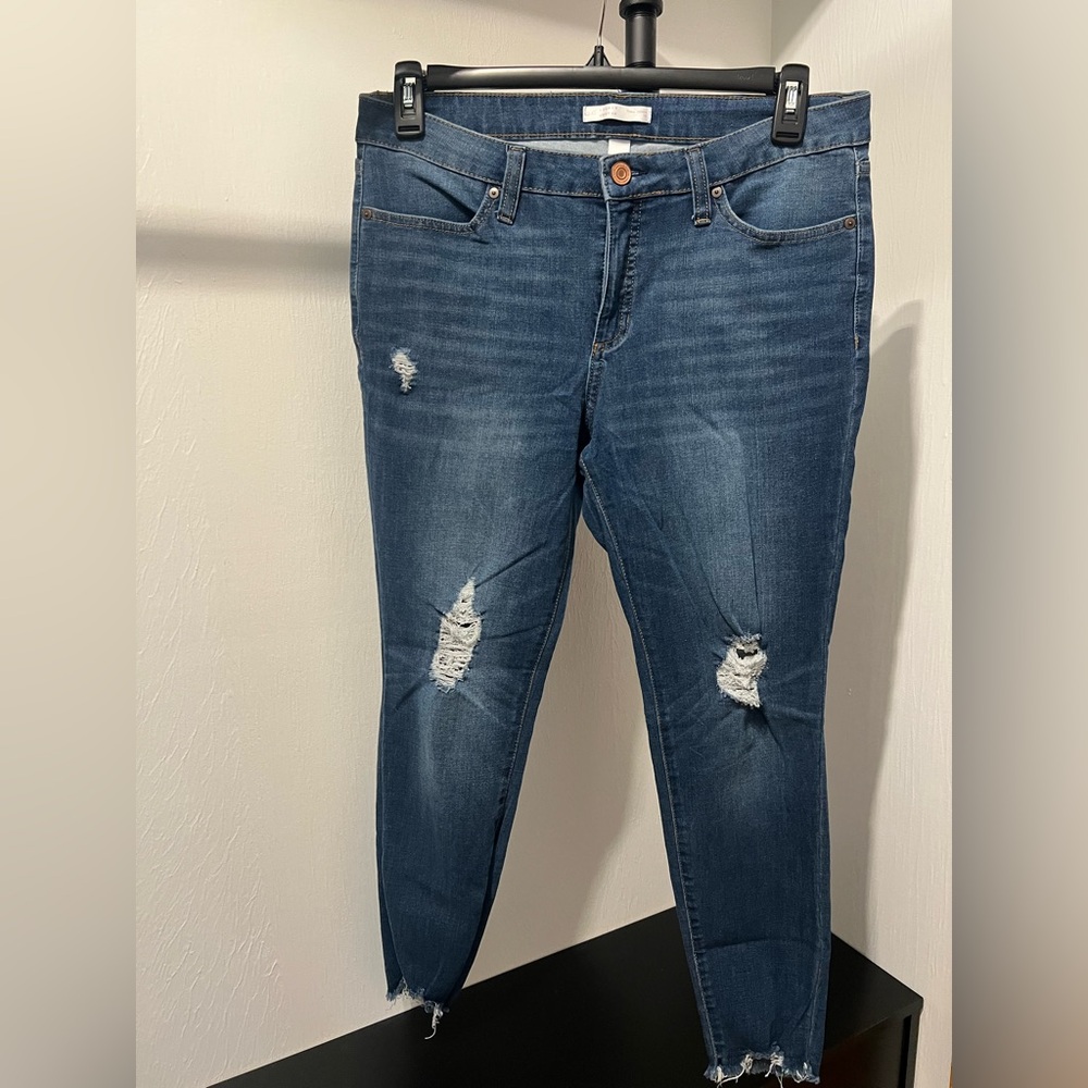 LC Lauren Conrad Dark Blue Distressed Ankle Jeans